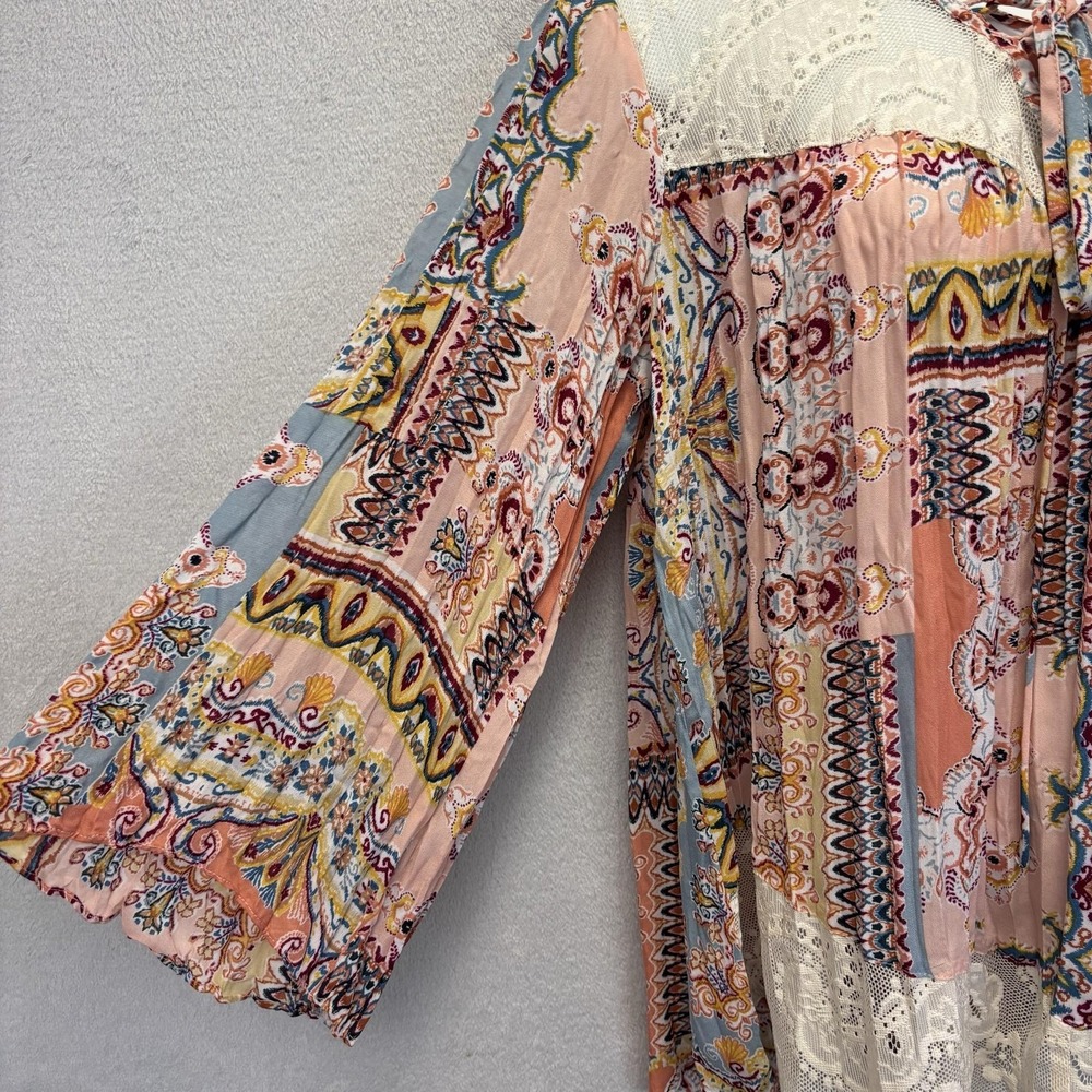 Melissa Paige Boho Tunic Blouse Top Womens Medium M Feminine Paisley Lace Hem - Picture 9 of 10